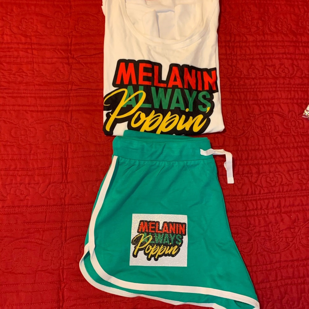 MELANIN ALWAYS POPPIN SHORT SET(NWOT)